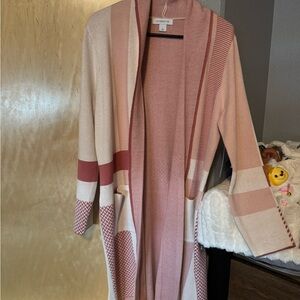 Liz Claiborne Pink & Cream Long Knit Cardigan